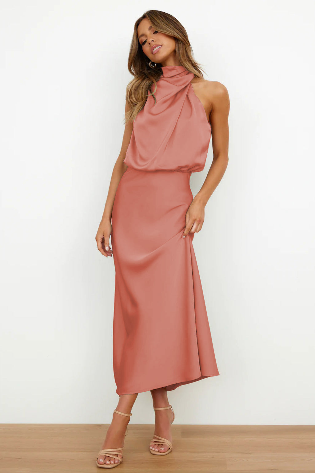 Amora™ | Luxurious Satin Halter Neck Dress