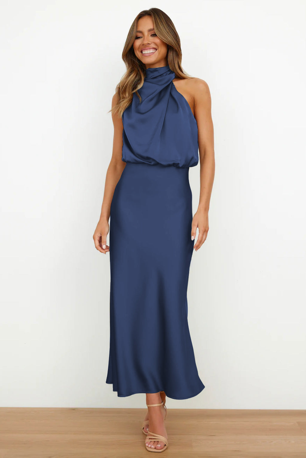 Amora™ | Luxurious Satin Halter Neck Dress