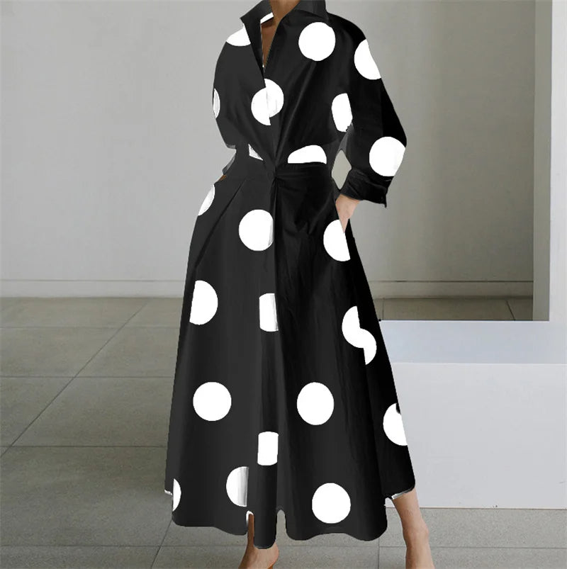 Alora™ | Elegant Polka Dot Leather Midi Dress