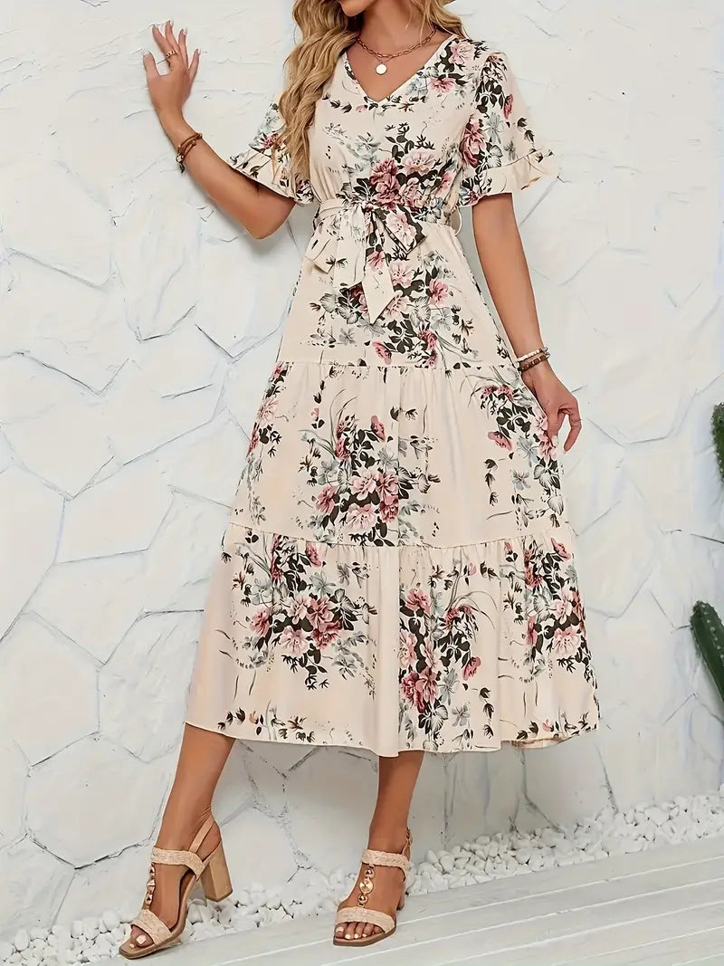 Dakota™ | Layered Floral Print Dress with Belt