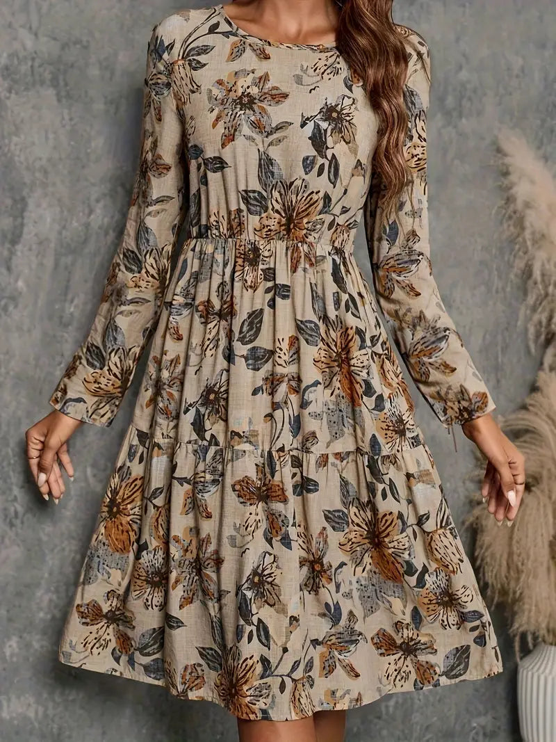 Vera™ | Elegant Floral Print Long Sleeve Dress