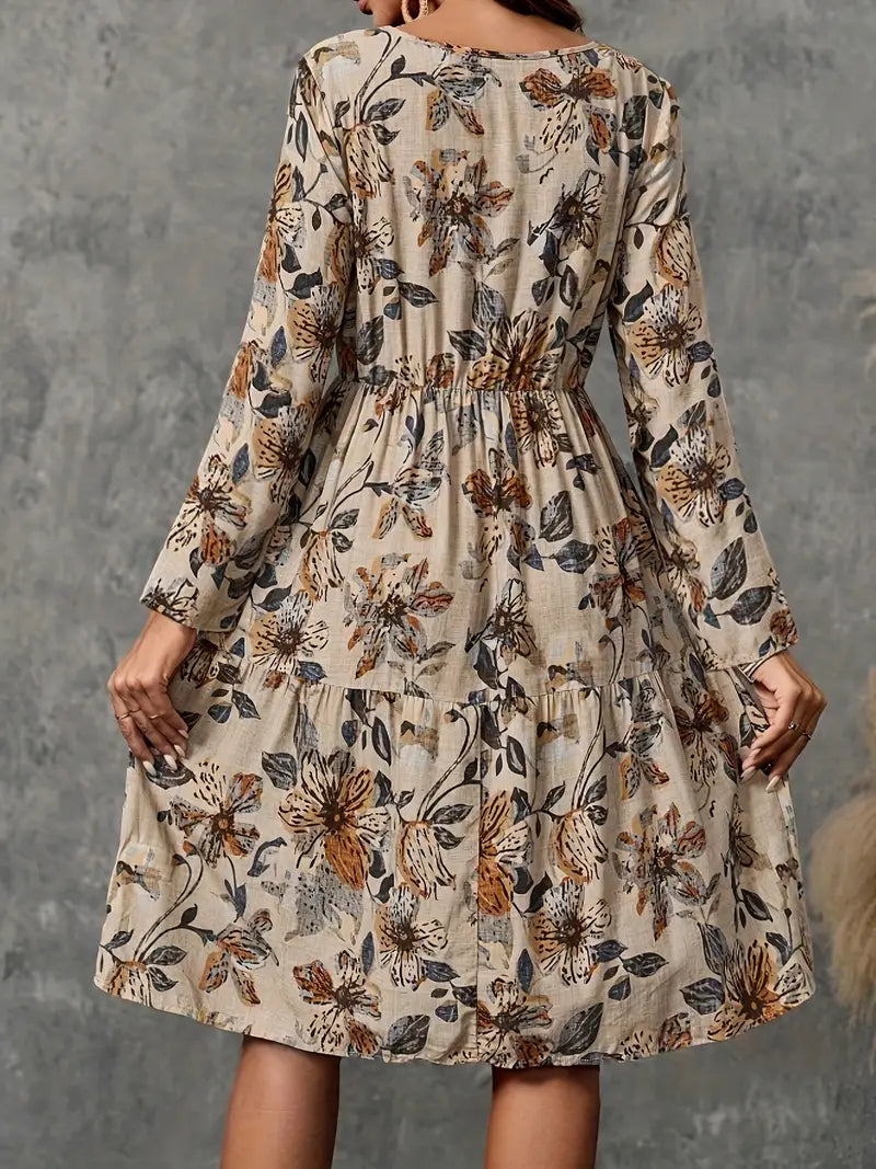 Vera™ | Elegant Floral Print Long Sleeve Dress