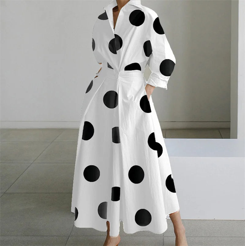 Alora™ | Elegant Polka Dot Leather Midi Dress