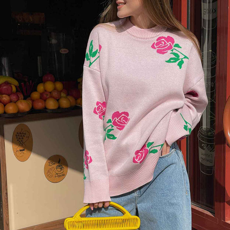 Nikki™ | Elegant Rose Print Sweater