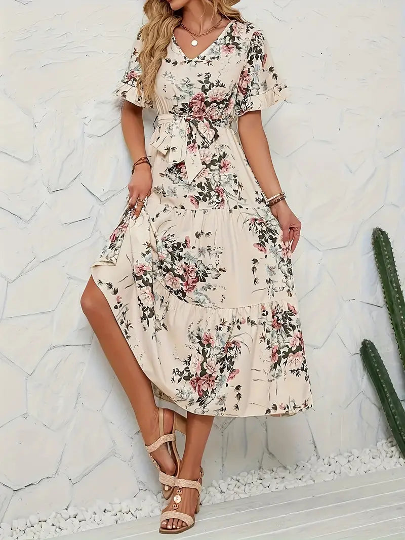 Dakota™ | Layered Floral Print Dress with Belt