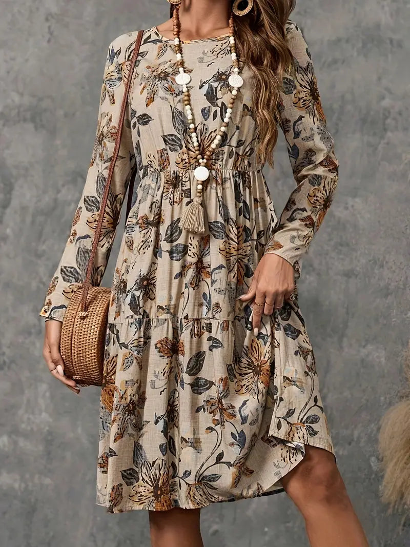 Vera™ | Elegant Floral Print Long Sleeve Dress