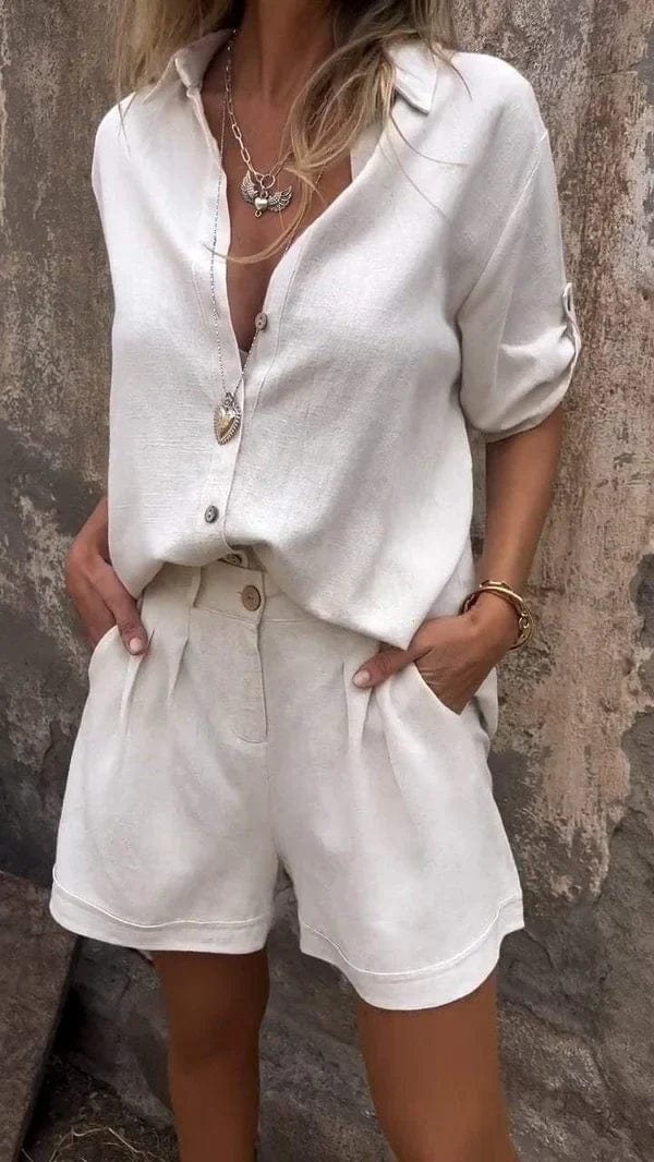 Athena™ | Effortless Linen Shirt & Shorts Set