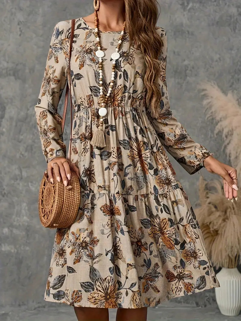 Vera™ | Elegant Floral Print Long Sleeve Dress