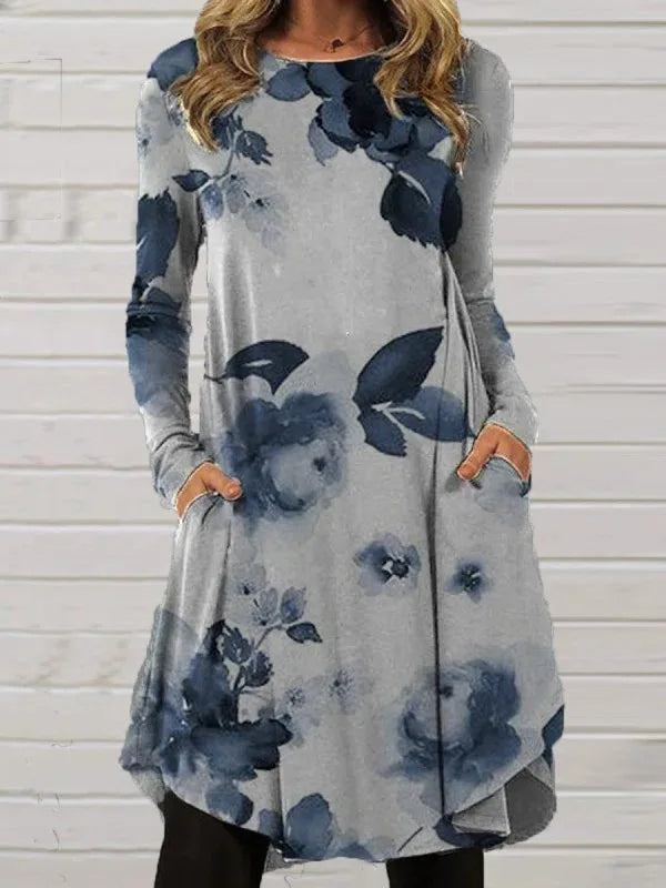 Hazel™ | Artistic Abstract Print Long-Sleeve Dress