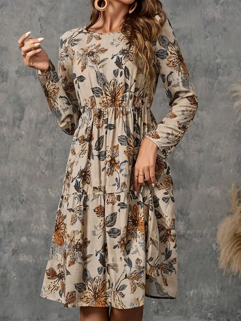 Vera™ | Elegant Floral Print Long Sleeve Dress