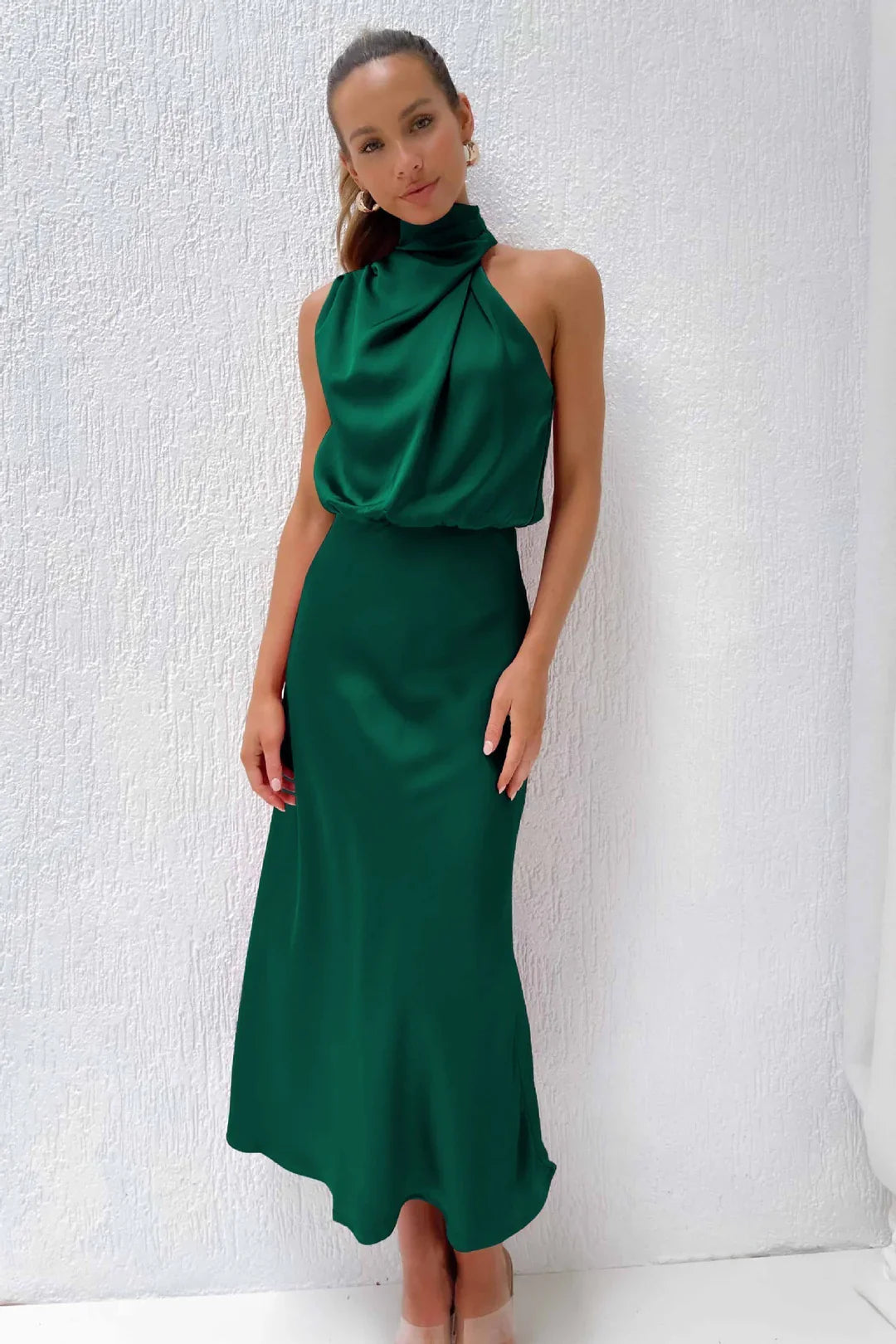 Amora™ | Luxurious Satin Halter Neck Dress