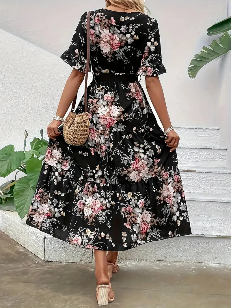 Dakota™ | Layered Floral Print Dress with Belt