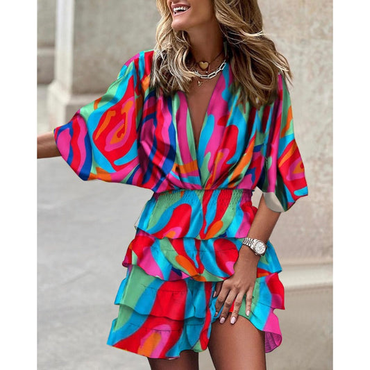 Janelle™ | Fancy Abstract Print Ruffle Dress