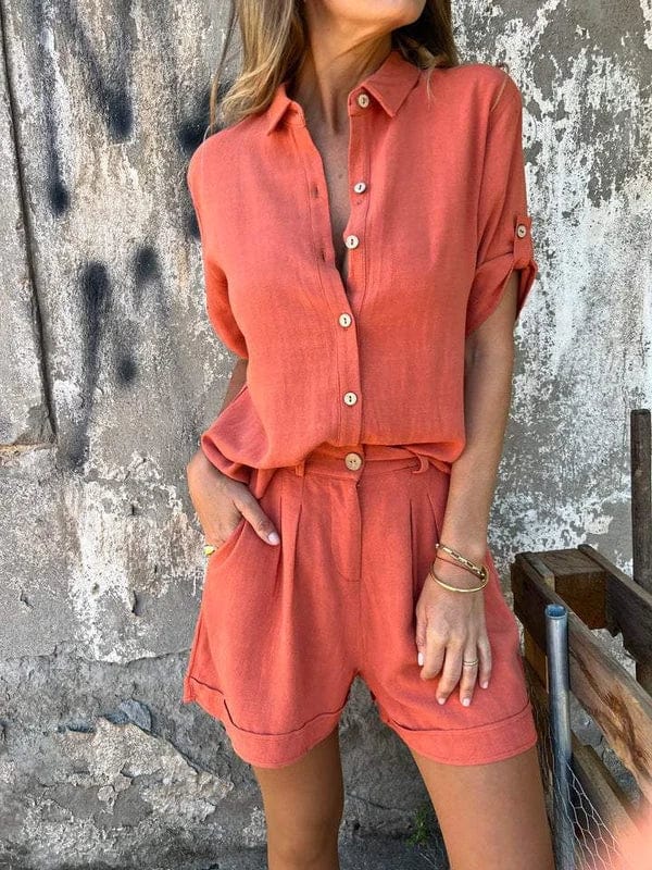 Athena™ | Effortless Linen Shirt & Shorts Set