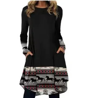 Hazel™ | Artistic Abstract Print Long-Sleeve Dress