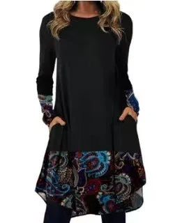 Hazel™ | Artistic Abstract Print Long-Sleeve Dress