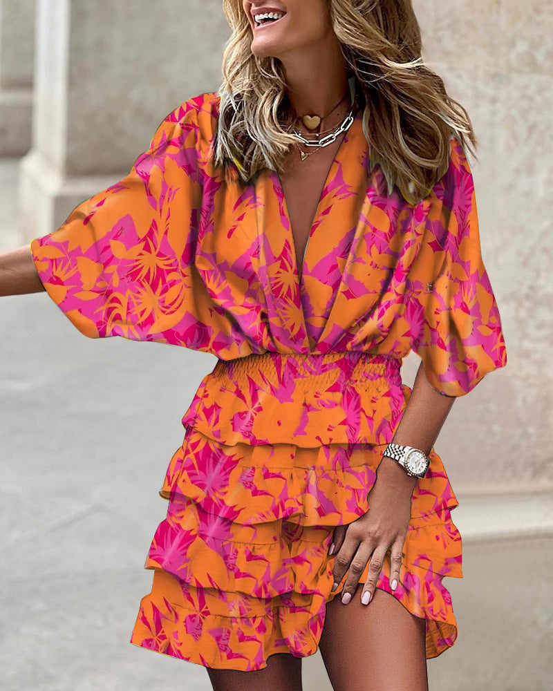 Janelle™ | Fancy Abstract Print Ruffle Dress