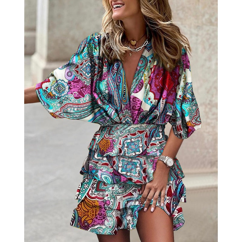 Janelle™ | Fancy Abstract Print Ruffle Dress