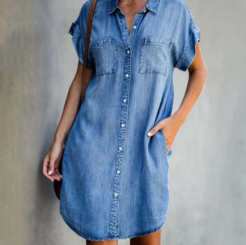 Sandra™ | Denim Short Sleeve Dress