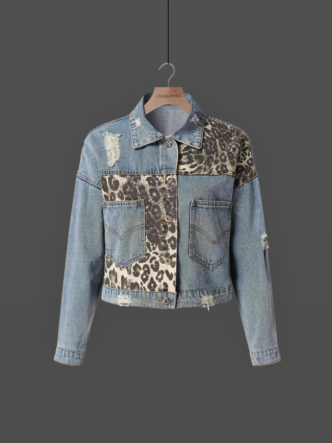 Natalie™ | Leopard Accent Denim Jacket