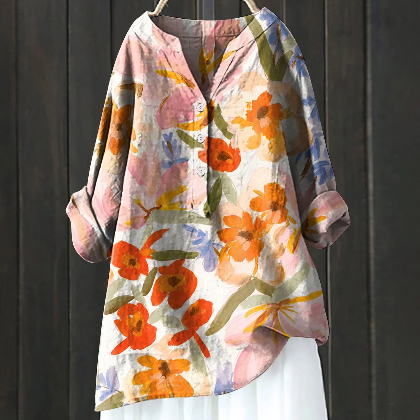 Adrina™ | Elegant Floral Linen Blouse