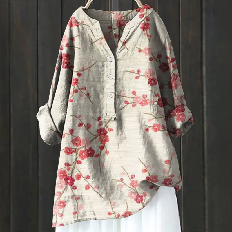 Adrina™ | Elegant Floral Linen Blouse