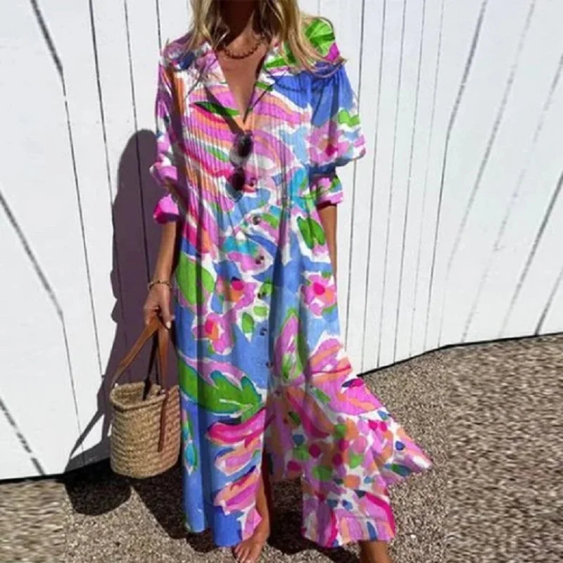 Adalene™ | Vibrant Floral Boho Maxi Dress