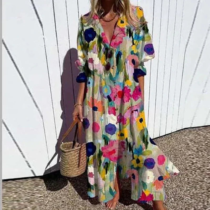 Adalene™ | Vibrant Floral Boho Maxi Dress