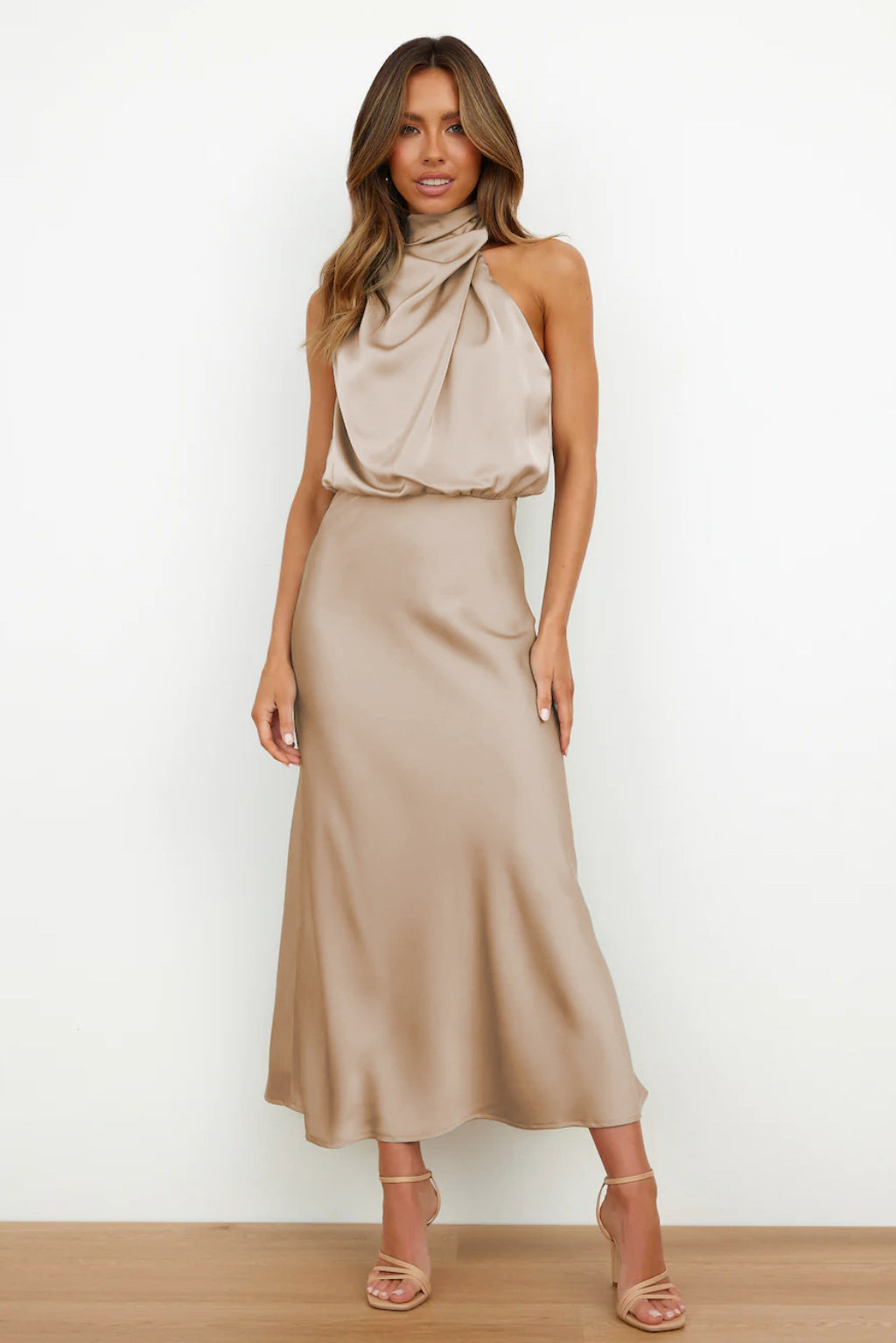 Amora™ | Luxurious Satin Halter Neck Dress