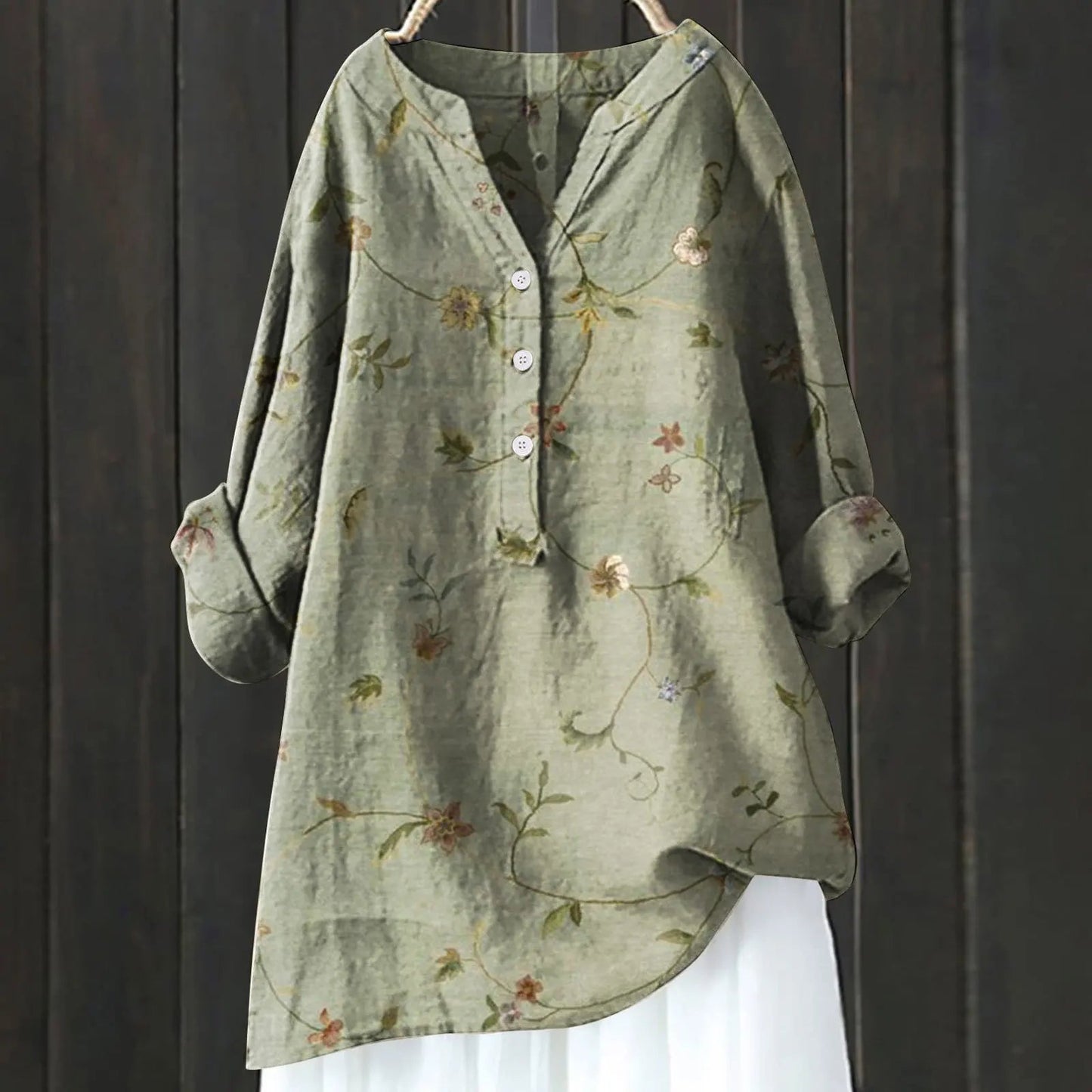 Margot™ | Floral Button-Up Linen Blouse