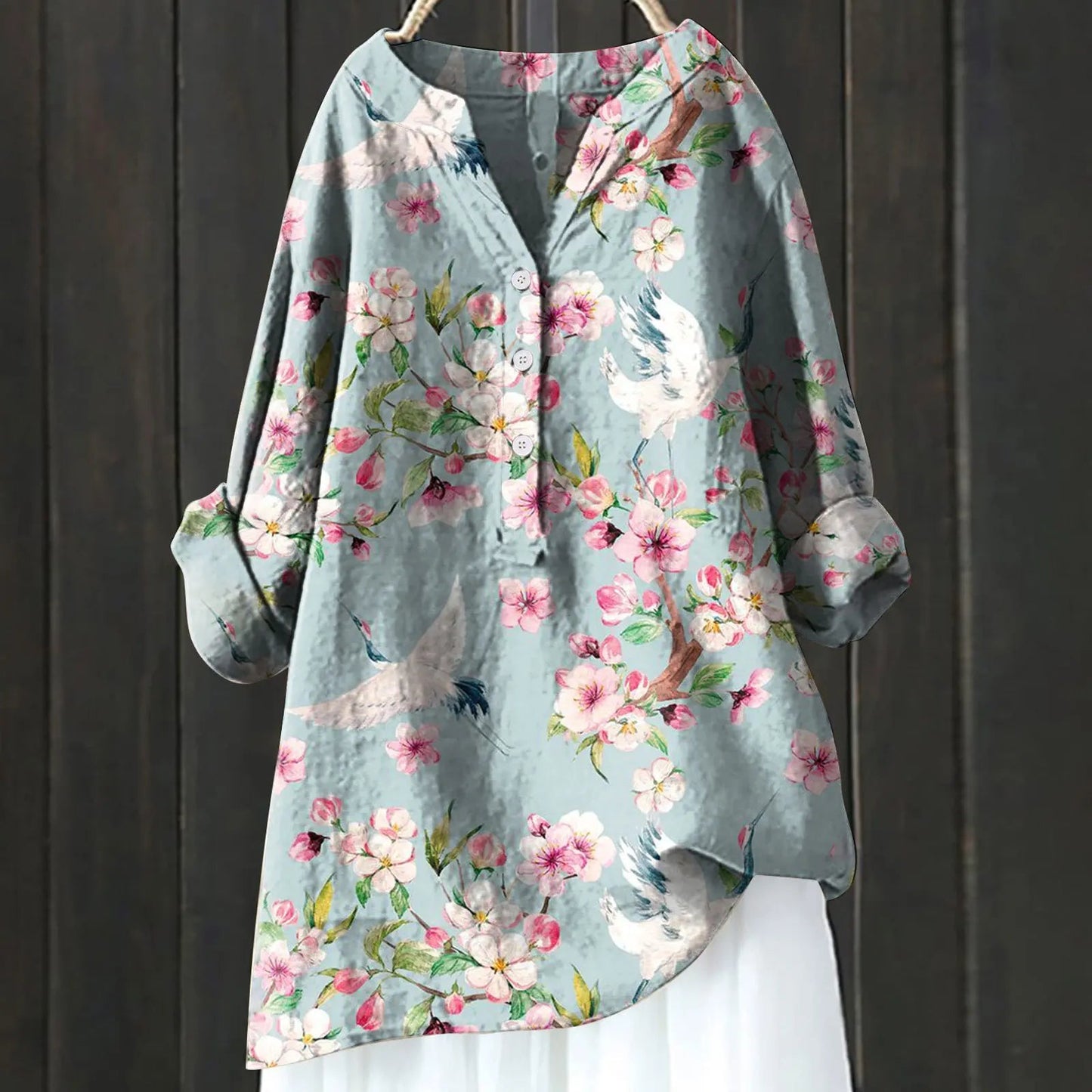 Adrina™ | Elegant Floral Linen Blouse