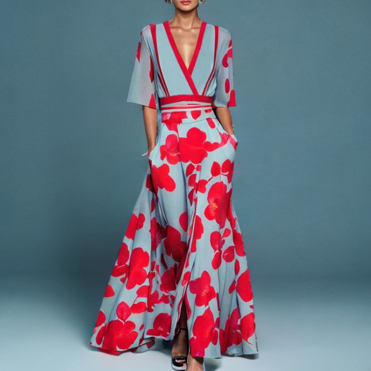 Sarah™ | Elegant A-Line Floral Maxi Dress