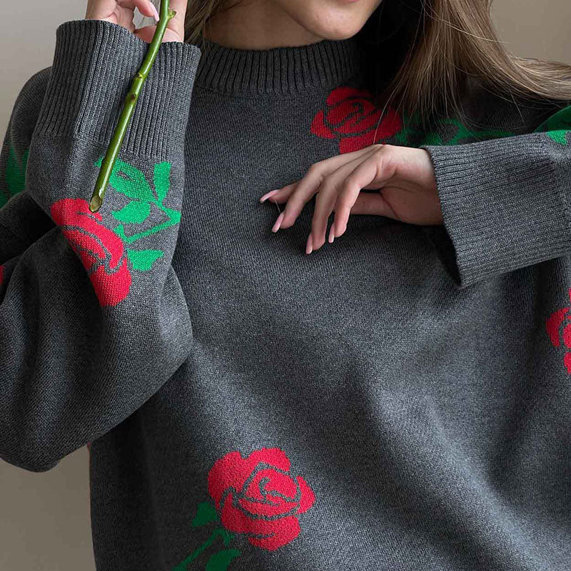 Nikki™ | Elegant Rose Print Sweater