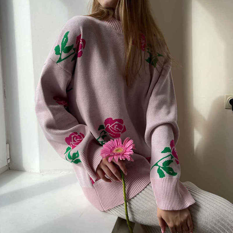 Nikki™ | Elegant Rose Print Sweater