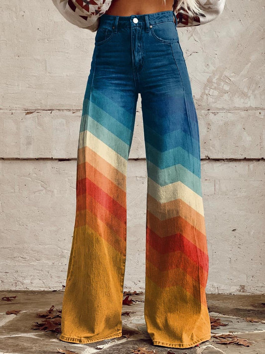 URSULA | ORANGE AND BLUE STRIPES WIDE LEG PANTS