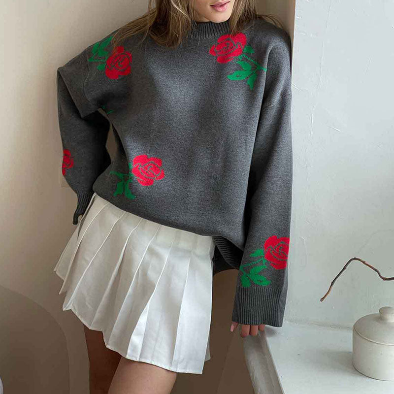 Nikki™ | Elegant Rose Print Sweater