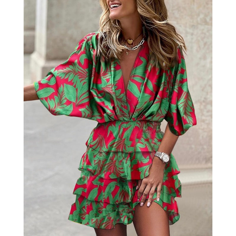 Janelle™ | Fancy Abstract Print Ruffle Dress